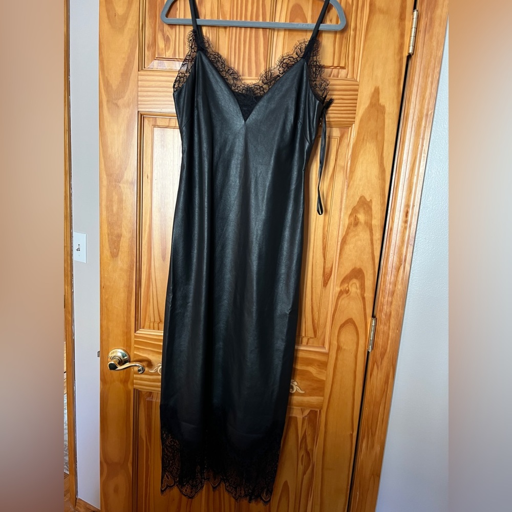 Bcbg max azria faux leather and lace midi dress with tags MSRP $398
